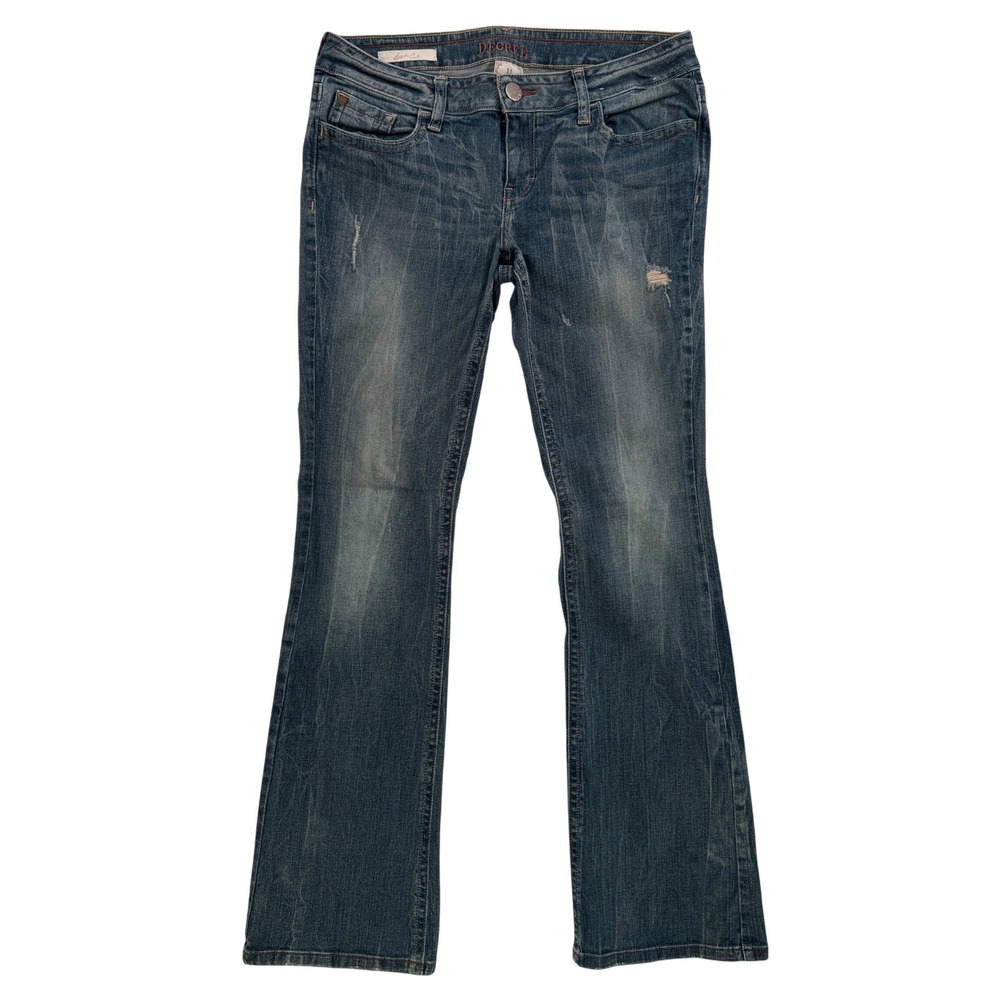 Decree Womens Bootcut Jeans Size 11 Medium Wash Distressed Denim Low Rise